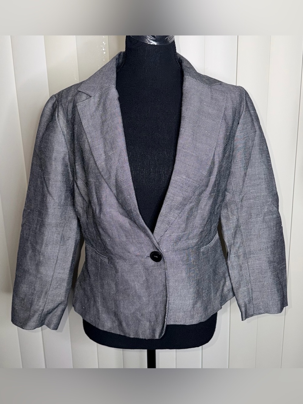 Cynthia Rowley Cropped One Button Blazer Linen/Cotton 3/4 Sleeve Black Size M